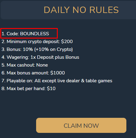 Limitless Casino Bonus Codes