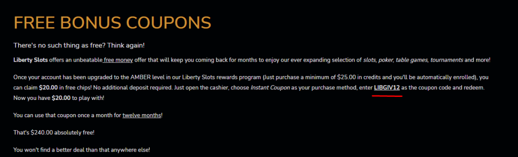Liberty Casino Coupon Codes