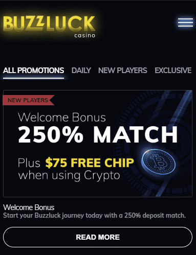 Buzzluck Casino welcome bonus