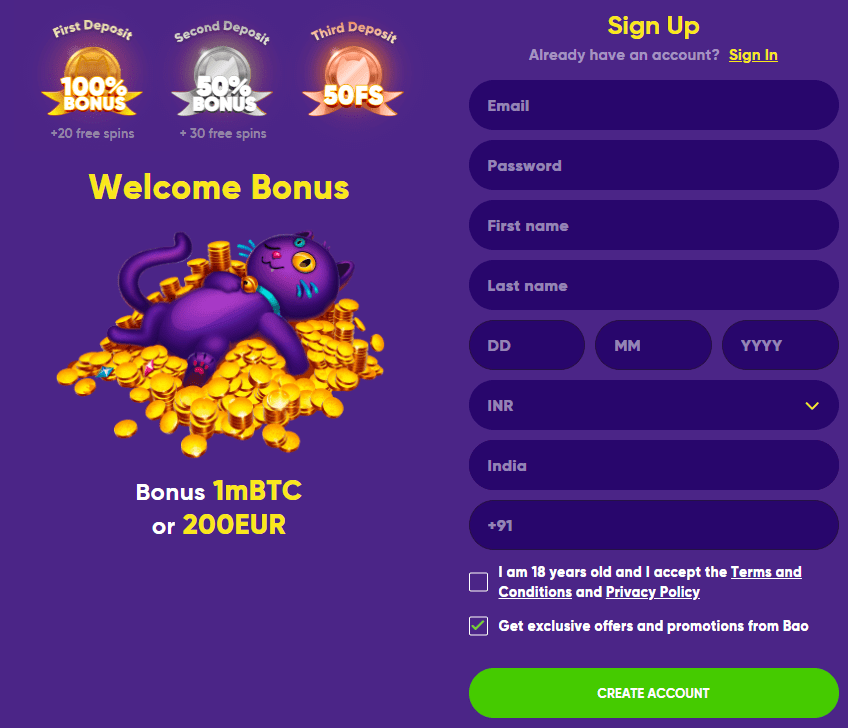 Bao Casino No Deposit Bonus