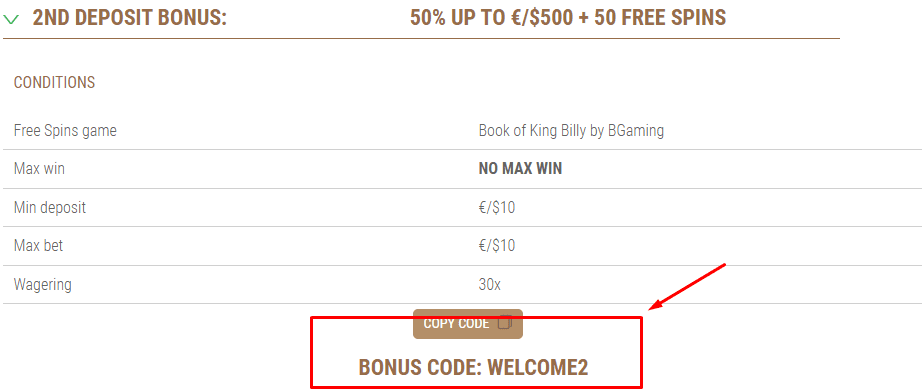 King Billy Bonus Codes