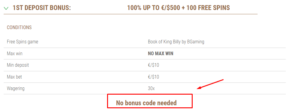 King Billy Bonus Codes